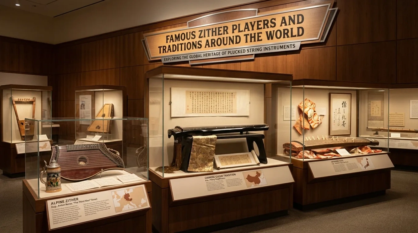 Famous zither players and traditions around the world are celebrated in this exhibit showcasing the history and cultural significance of the instrument.