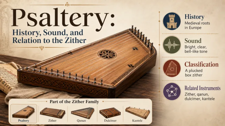 Psaltery and zither-covered musical instrument with strings and wooden design, showcasing traditional stringed instruments related to the psaltery.
