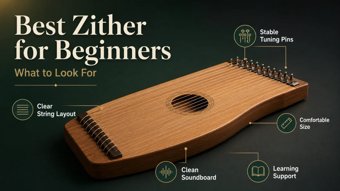 A traditional zither instrument perfect for beginners, showcasing easy-to-play design and clear sound suitable for those starting out in zither music.