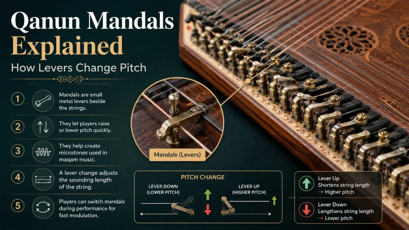 Qanun Mandals Explained: How Levers Change Pitch